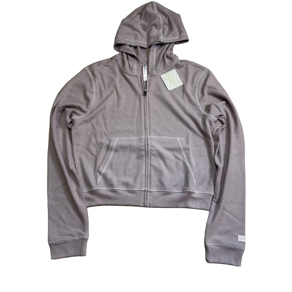 Fabletics Women's XS Zip-Up Waffle Hoodie Muted Mauve Petal Pockets Ribbed Cuffs - Picture 3 of 15